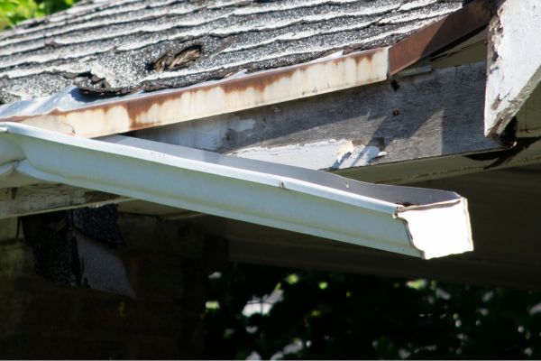 Broken Gutter After Storm Damage
